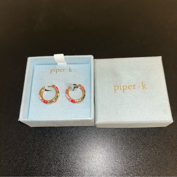Piper K Colorful Enameled Hoop Earrings - Picture 1 of 5